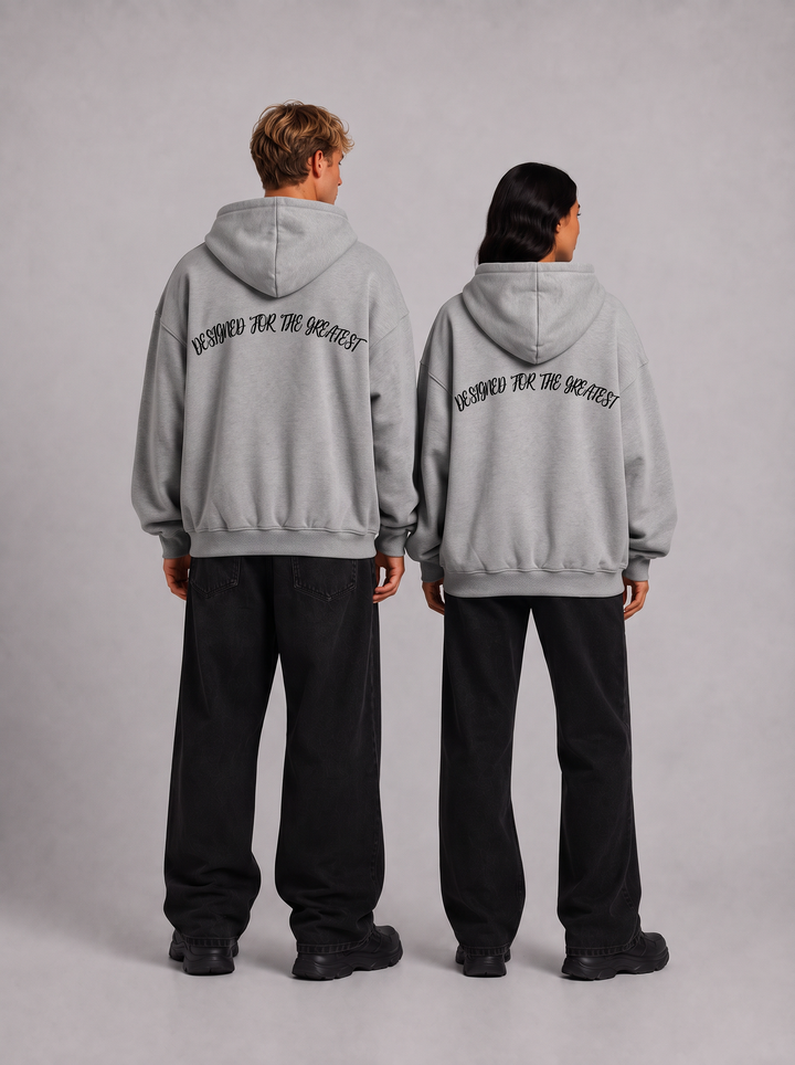 SPX zip-up hoodie grijs gedragen door modellen - achterkant