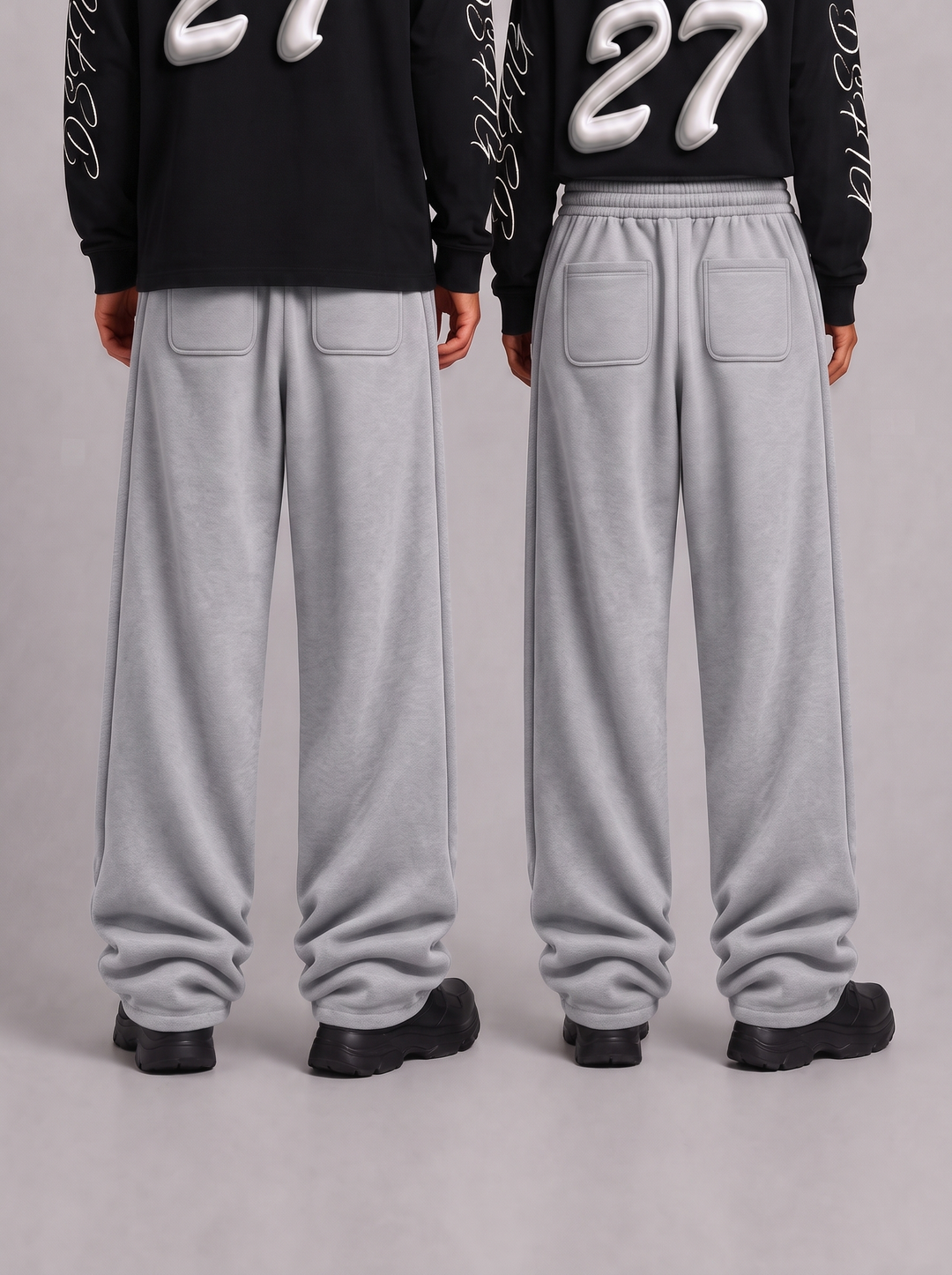 Light grey oversized jogger gedragen - achterkant